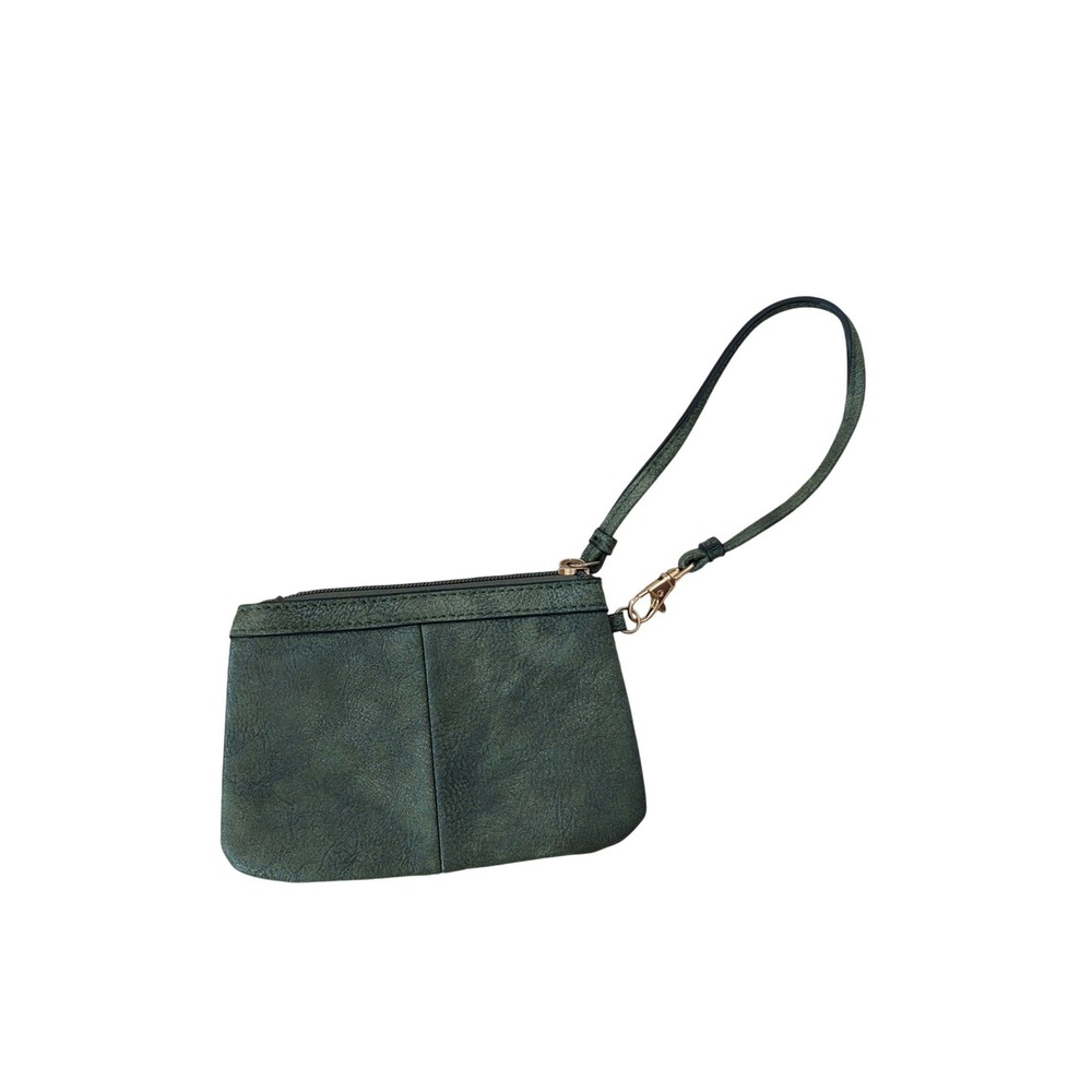 Wilsons Leather Green Textured Leather Wristlet‎ Pouch Zip Clutch Bag
